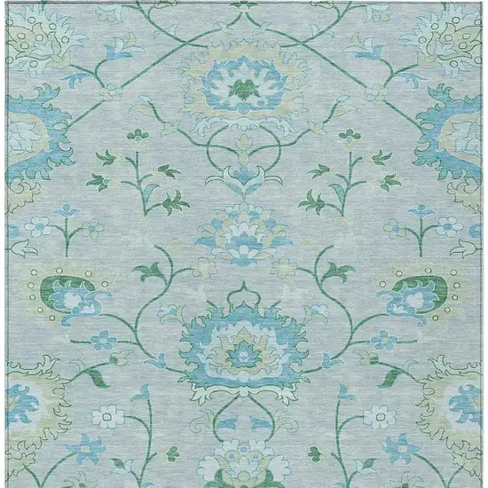 Mint Green Teal Blue And Ivory Floral Washable Indoor Outdoor Area Rug Photo 4