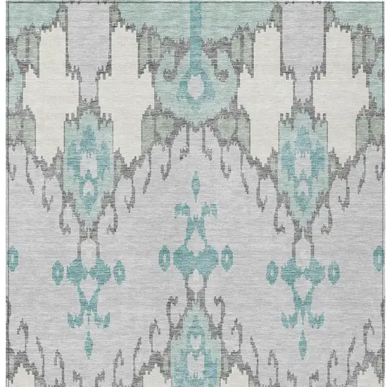 Mint Green Teal Blue And Ivory Ikat Washable Indoor Outdoor Area Rug Photo 4