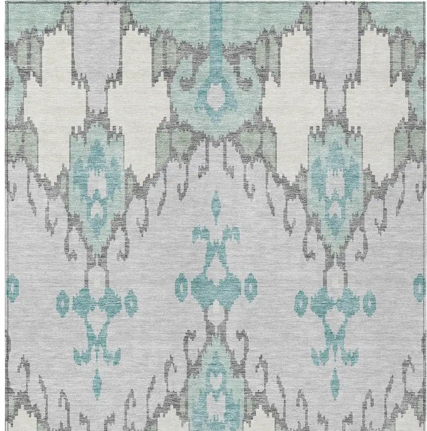 Mint Green Teal Blue And Ivory Ikat Washable Indoor Outdoor Area Rug Photo 4