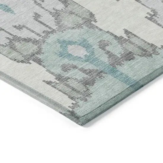Mint Green Teal Blue And Ivory Ikat Washable Indoor Outdoor Area Rug Photo 3