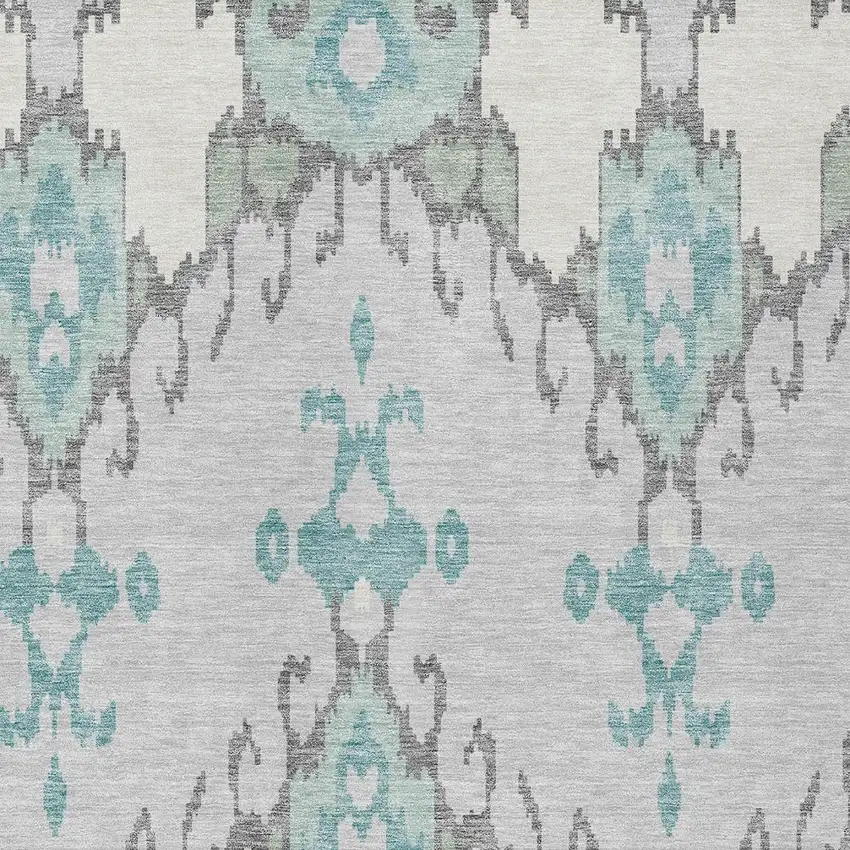 Mint Green Teal Blue And Ivory Ikat Washable Indoor Outdoor Area Rug Photo 4