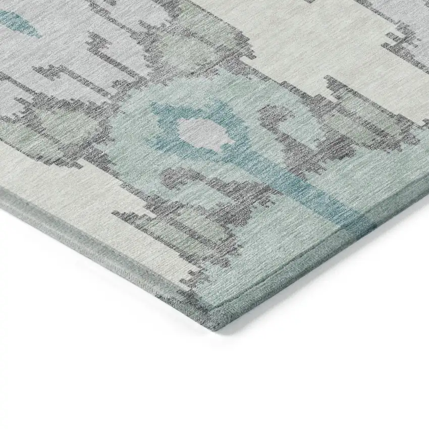 Mint Green Teal Blue And Ivory Ikat Washable Indoor Outdoor Area Rug Photo 3