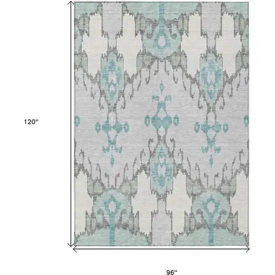 Mint Green Teal Blue And Ivory Ikat Washable Indoor Outdoor Area Rug Photo 9