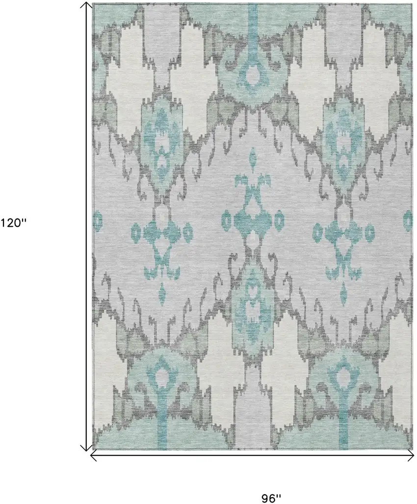 Mint Green Teal Blue And Ivory Ikat Washable Indoor Outdoor Area Rug Photo 9