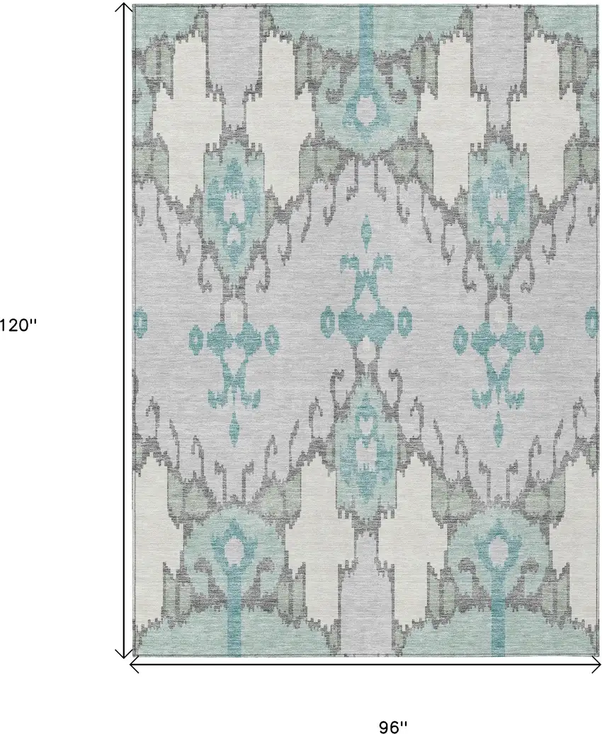 Mint Green Teal Blue And Ivory Ikat Washable Indoor Outdoor Area Rug Photo 9