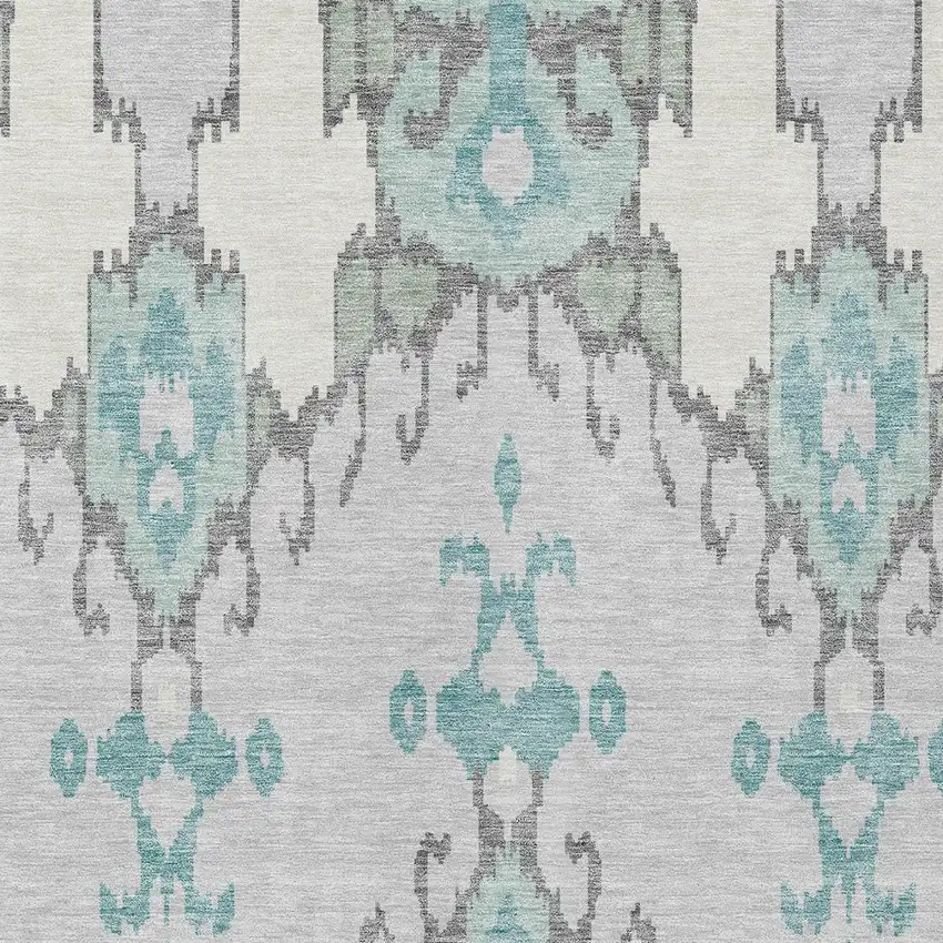 Mint Green Teal Blue And Ivory Ikat Washable Indoor Outdoor Area Rug Photo 4