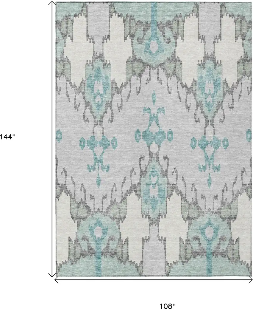 Mint Green Teal Blue And Ivory Ikat Washable Indoor Outdoor Area Rug Photo 3