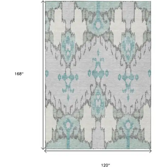 Mint Green Teal Blue And Ivory Ikat Washable Indoor Outdoor Area Rug Photo 9