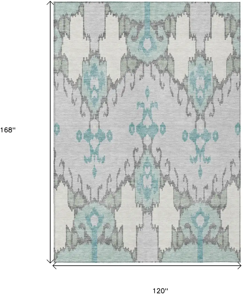 Mint Green Teal Blue And Ivory Ikat Washable Indoor Outdoor Area Rug Photo 9