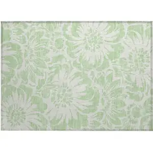 Photo of Mint Green and Ivory Floral Washable Non Skid Indoor Outdoor Area Rug