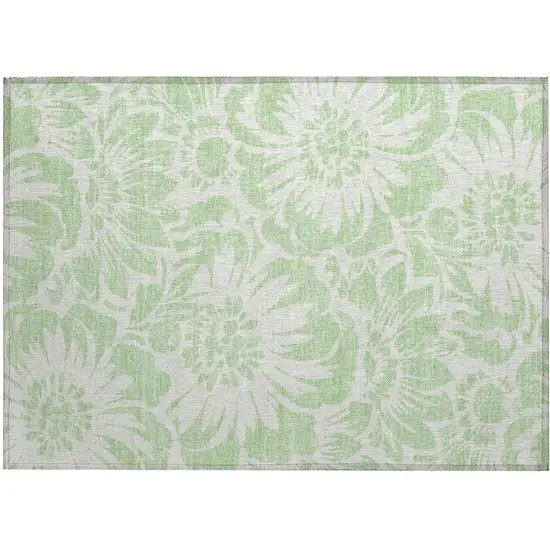 Mint Green and Ivory Floral Washable Non Skid Indoor Outdoor Area Rug Photo 2
