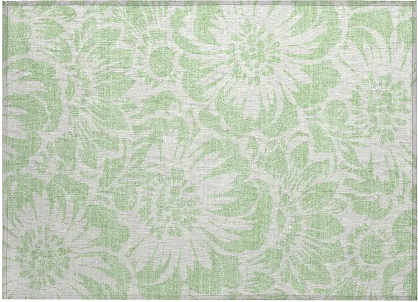Mint Green and Ivory Floral Washable Non Skid Indoor Outdoor Area Rug Photo 2