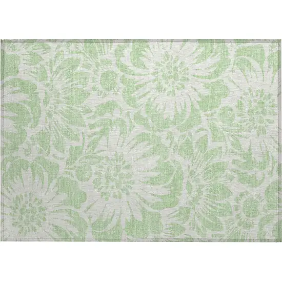 Mint Green and Ivory Floral Washable Non Skid Indoor Outdoor Area Rug Photo 2