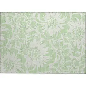 Photo of Mint Green and Ivory Floral Washable Non Skid Indoor Outdoor Area Rug
