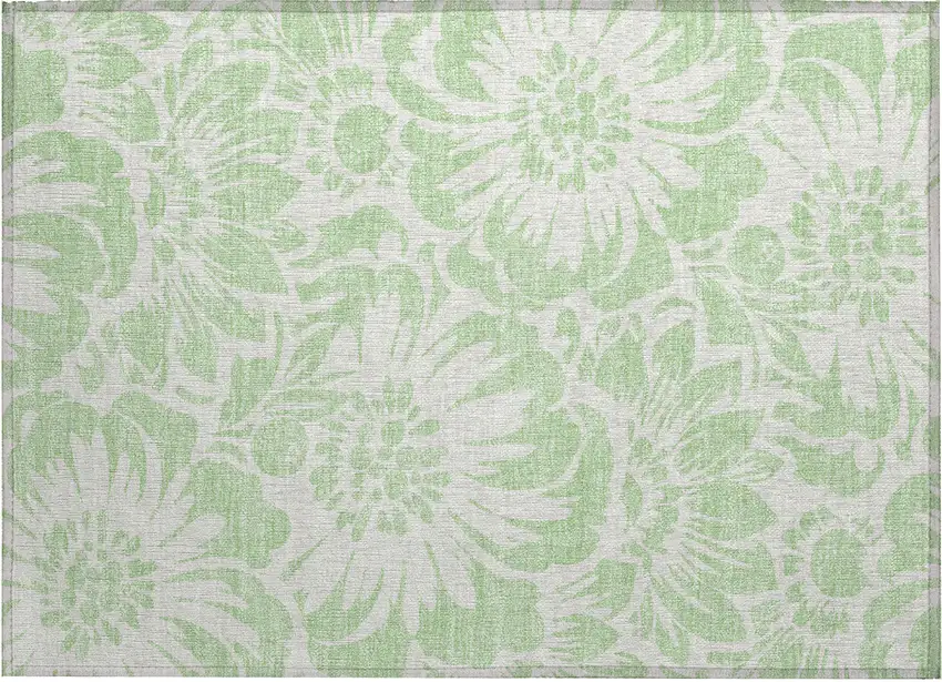 Mint Green and Ivory Floral Washable Non Skid Indoor Outdoor Area Rug Photo 2