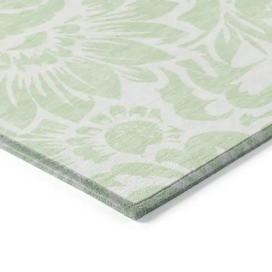 Mint Green and Ivory Floral Washable Non Skid Indoor Outdoor Area Rug Photo 7