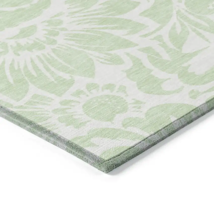 Mint Green and Ivory Floral Washable Non Skid Indoor Outdoor Area Rug Photo 7