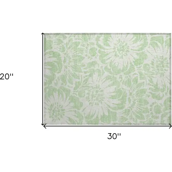 Mint Green and Ivory Floral Washable Non Skid Indoor Outdoor Area Rug Photo 3