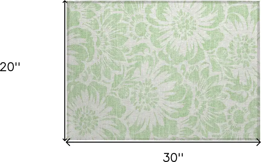 Mint Green and Ivory Floral Washable Non Skid Indoor Outdoor Area Rug Photo 3