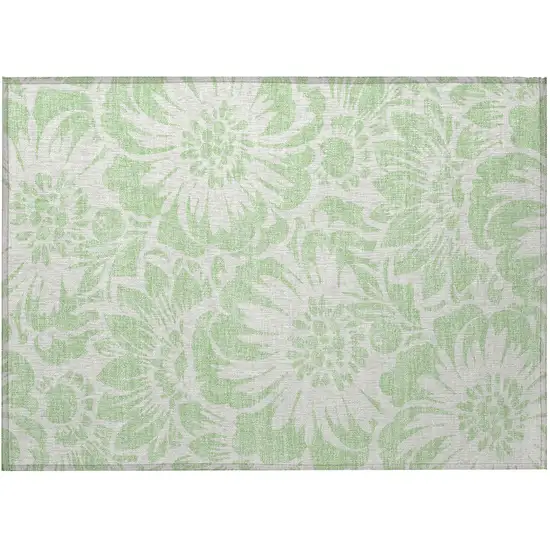 Mint Green and Ivory Floral Washable Non Skid Indoor Outdoor Area Rug Photo 4