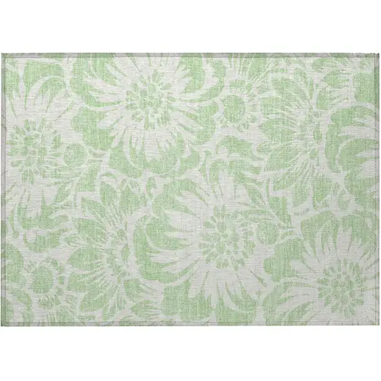 Mint Green and Ivory Floral Washable Non Skid Indoor Outdoor Area Rug Photo 4