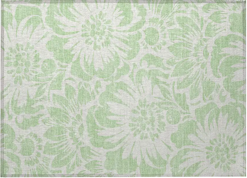 Mint Green and Ivory Floral Washable Non Skid Indoor Outdoor Area Rug Photo 4