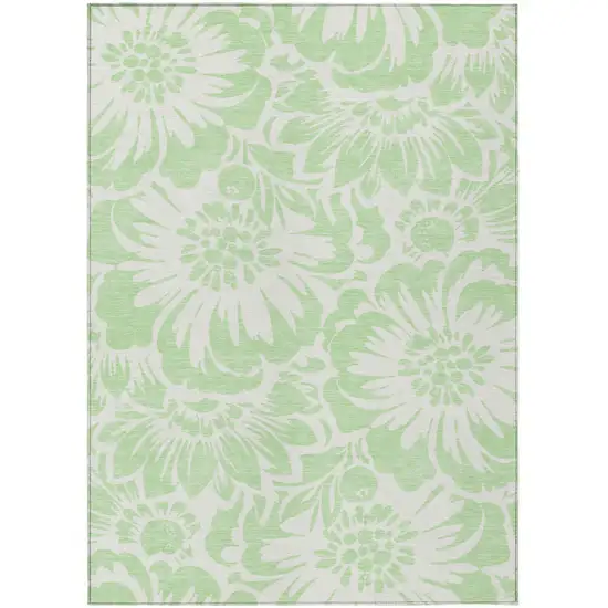 Mint Green and Ivory Floral Washable Non Skid Indoor Outdoor Area Rug Photo 2