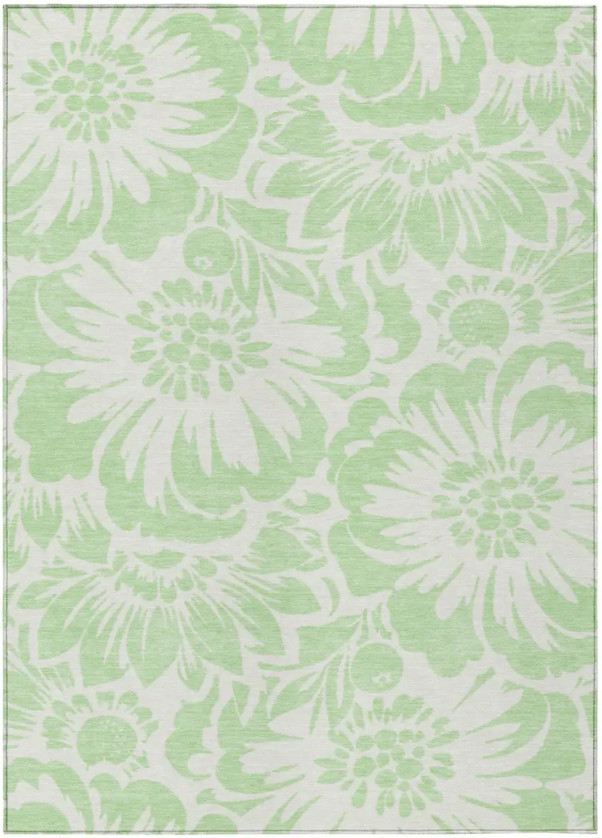 Mint Green and Ivory Floral Washable Non Skid Indoor Outdoor Area Rug Photo 2