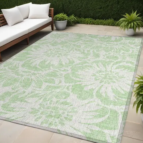 Mint Green and Ivory Floral Washable Non Skid Indoor Outdoor Area Rug Photo 1