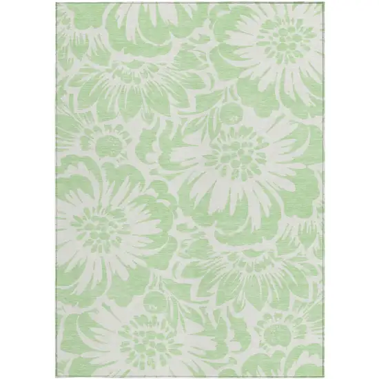 Mint Green and Ivory Floral Washable Non Skid Indoor Outdoor Area Rug Photo 5