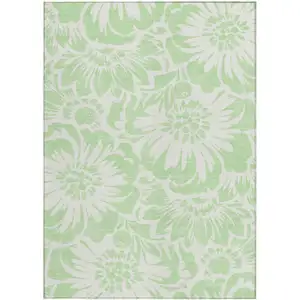 Photo of Mint Green and Ivory Floral Washable Non Skid Indoor Outdoor Area Rug