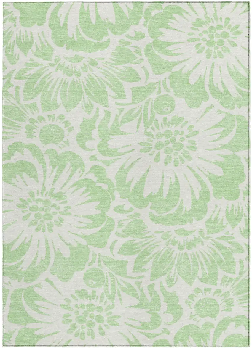 Mint Green and Ivory Floral Washable Non Skid Indoor Outdoor Area Rug Photo 5