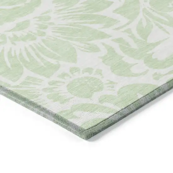 Mint Green and Ivory Floral Washable Non Skid Indoor Outdoor Area Rug Photo 7