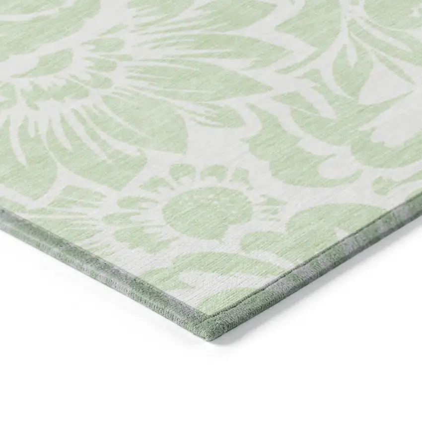 Mint Green and Ivory Floral Washable Non Skid Indoor Outdoor Area Rug Photo 7