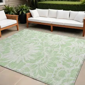 Photo of Mint Green and Ivory Floral Washable Non Skid Indoor Outdoor Area Rug