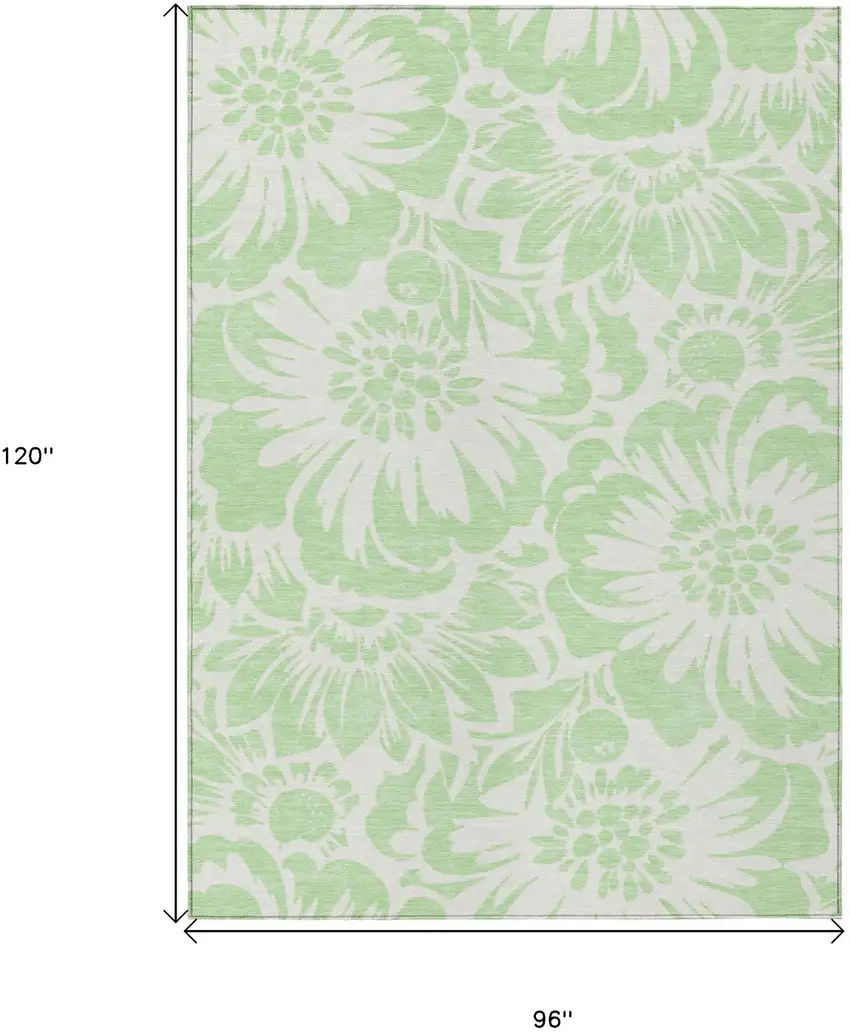 Mint Green and Ivory Floral Washable Non Skid Indoor Outdoor Area Rug Photo 7