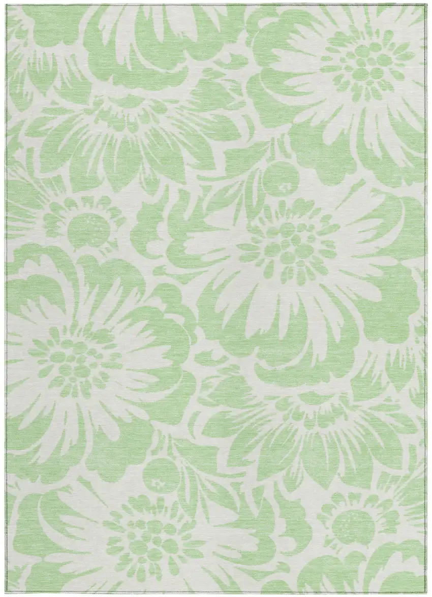 Mint Green and Ivory Floral Washable Non Skid Indoor Outdoor Area Rug Photo 3