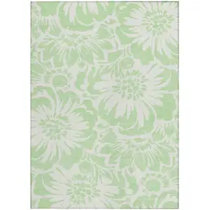 Photo of Mint Green and Ivory Floral Washable Non Skid Indoor Outdoor Area Rug