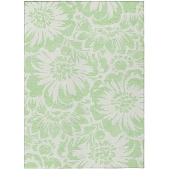 Mint Green and Ivory Floral Washable Non Skid Indoor Outdoor Area Rug Photo 2