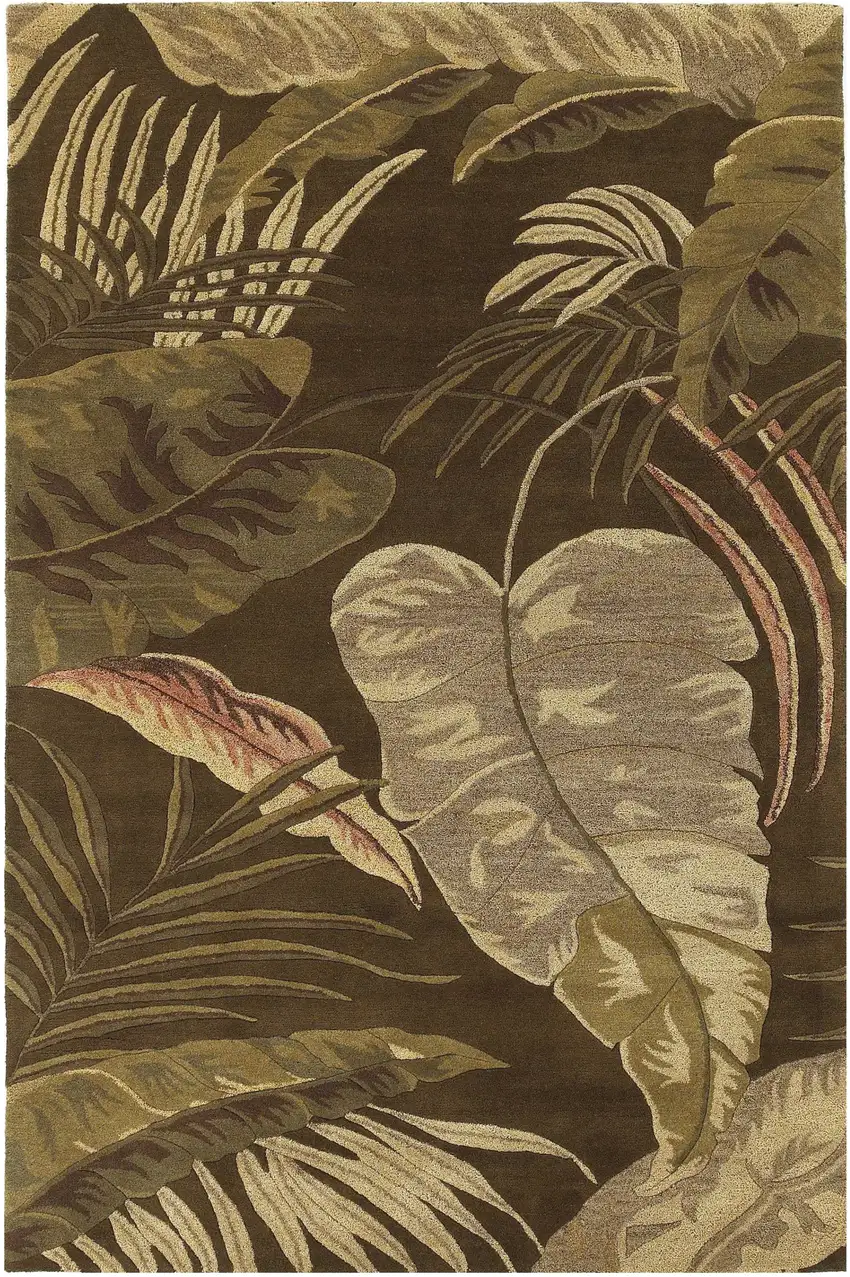 Mocha Brown Hand Tufted Tropical Leaves Indoor Area Rug Photo 2
