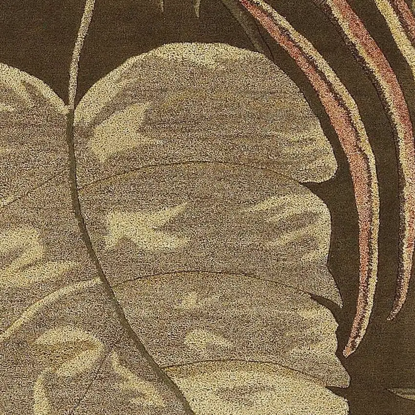 Brown And Beige Wool Botanical Leaves Hand Tufted Area Rug Photo 7