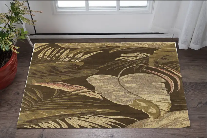 3'X4' Mocha Brown Hand Tufted Tropical Leaves Indoor Area Rug Photo 1