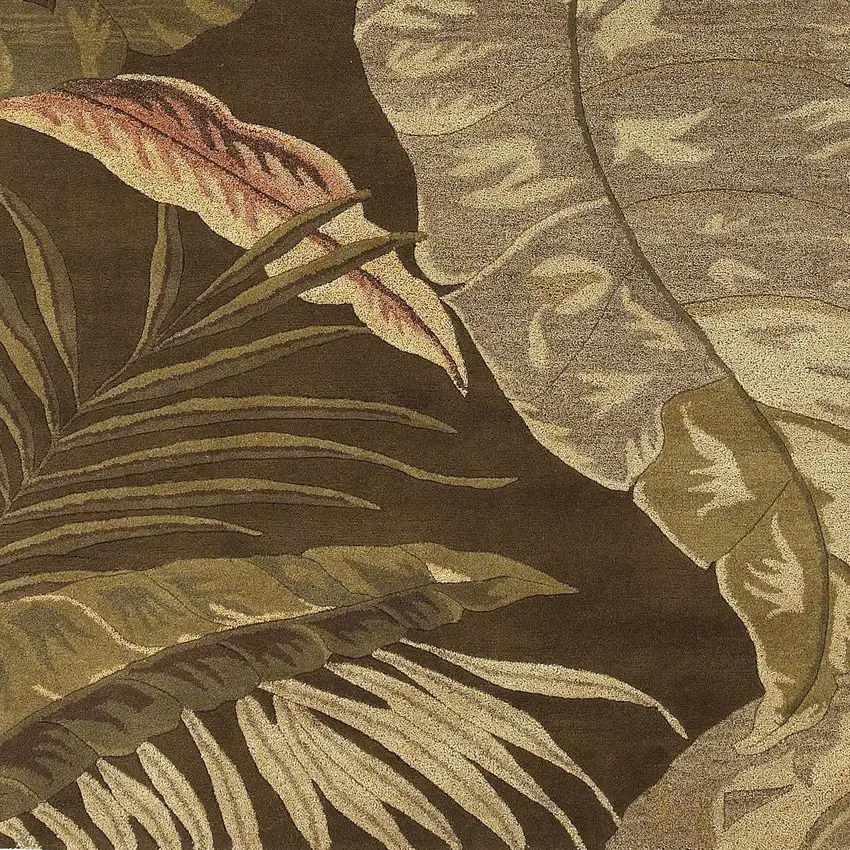 Brown And Beige Wool Botanical Leaves Hand Tufted Area Rug Photo 5