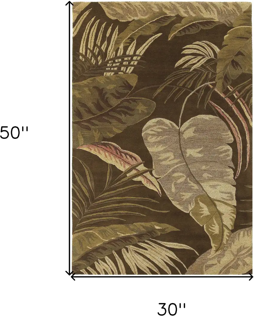 3'X4' Mocha Brown Hand Tufted Tropical Leaves Indoor Area Rug Photo 3