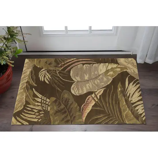 Brown And Beige Wool Botanical Leaves Hand Tufted Area Rug Photo 1