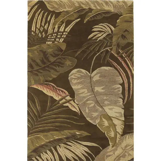 Brown And Beige Wool Botanical Leaves Hand Tufted Area Rug Photo 4