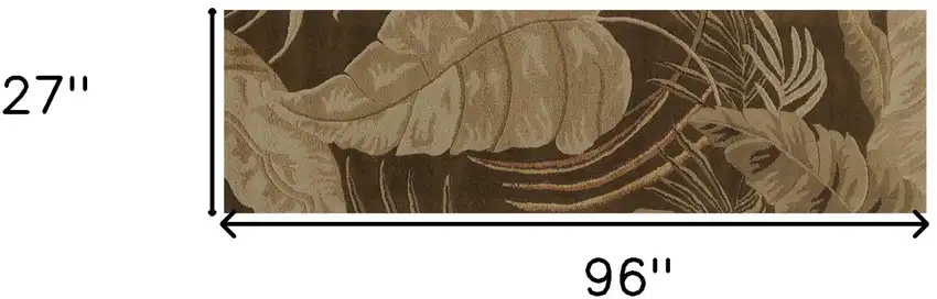 8' Brown And Beige Wool Botanical Leaves Hand Tufted Runner Rug Photo 3