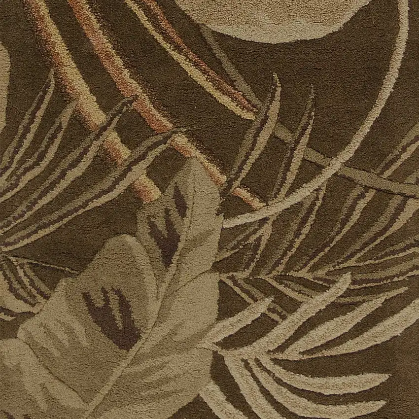 8' Brown And Beige Wool Botanical Leaves Hand Tufted Runner Rug Photo 6