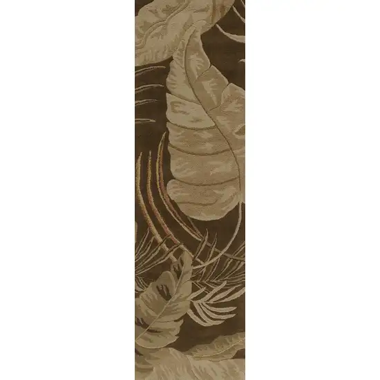 8' Brown And Beige Wool Botanical Leaves Hand Tufted Runner Rug Photo 5