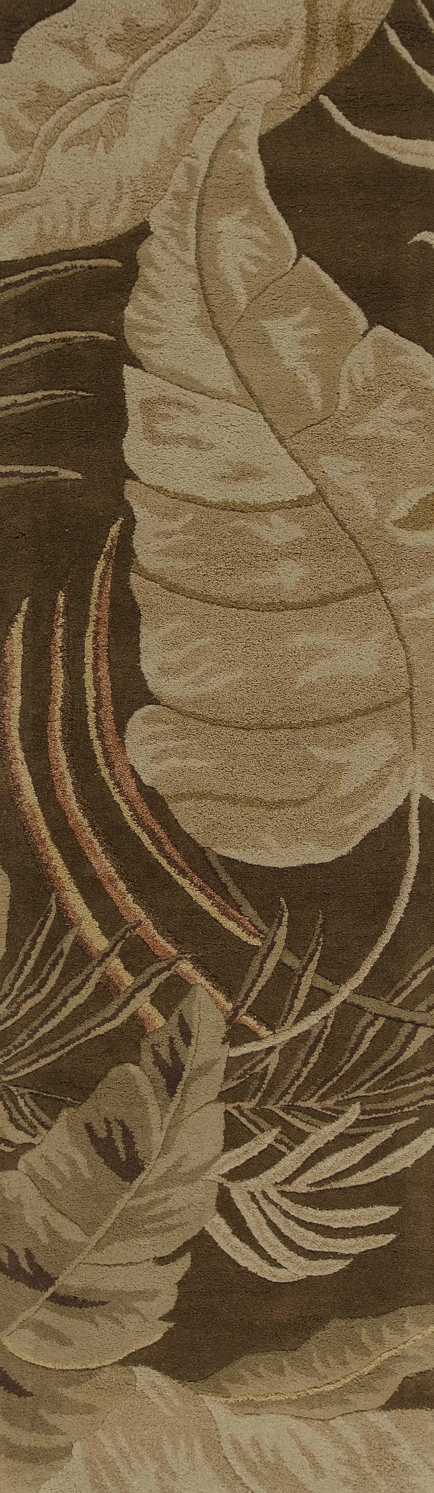 8' Brown And Beige Wool Botanical Leaves Hand Tufted Runner Rug Photo 5